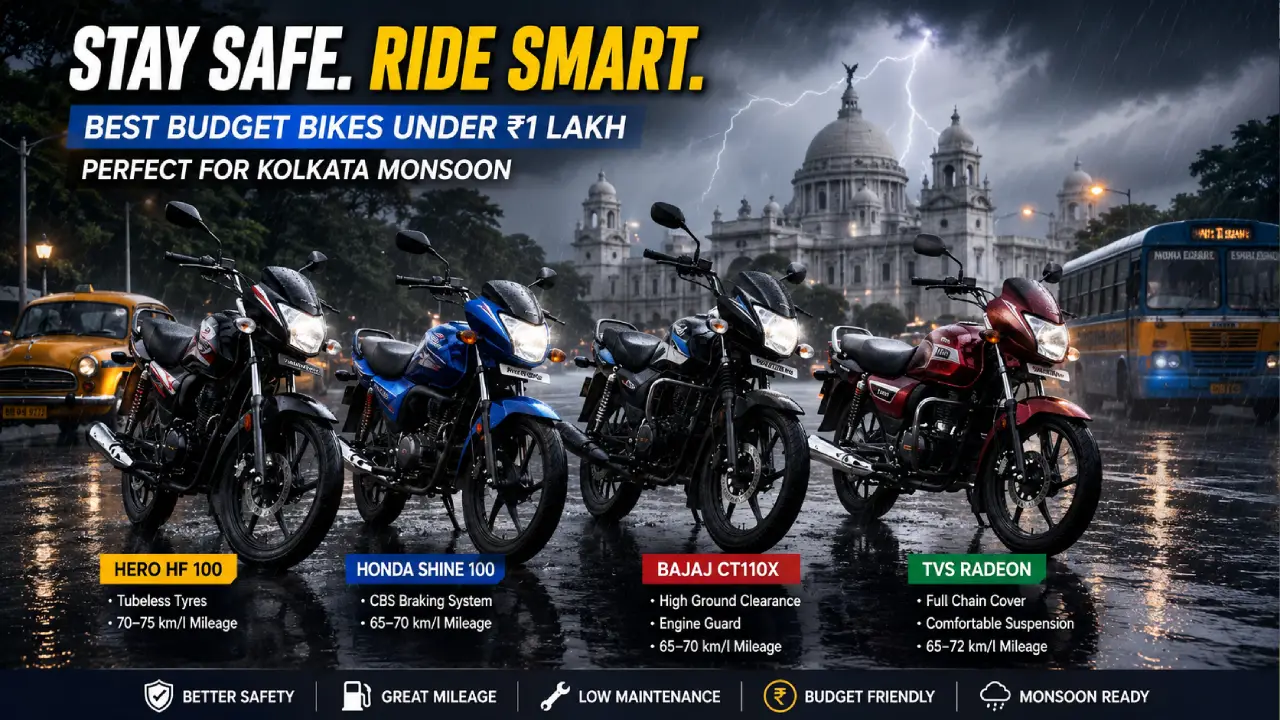 These 4 Budget Bikes Under ₹1 Lakh Offer Better Safety & 75 km/l Mileage During Heavy Rains