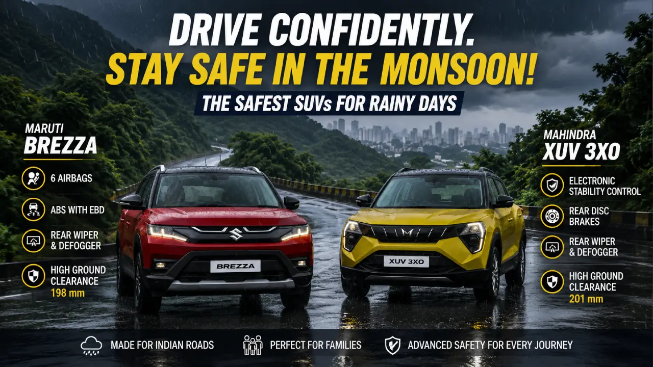 Best SUVs for Heavy Rain Under ₹13 Lakh-Brezza or Mahindra XUV 3XO, Which is Safer?