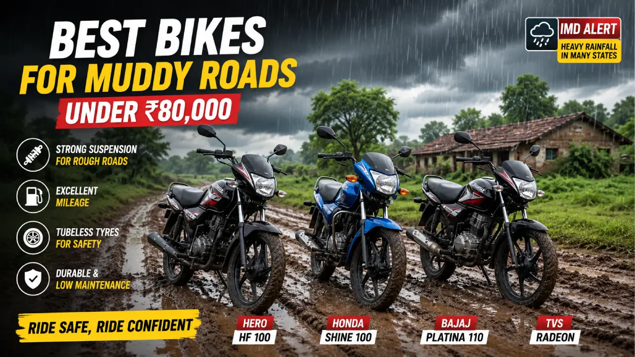 IMD Rain Alert! These 4 Budget Bikes Under ₹80,000 Are Perfect for Muddy Village Roads