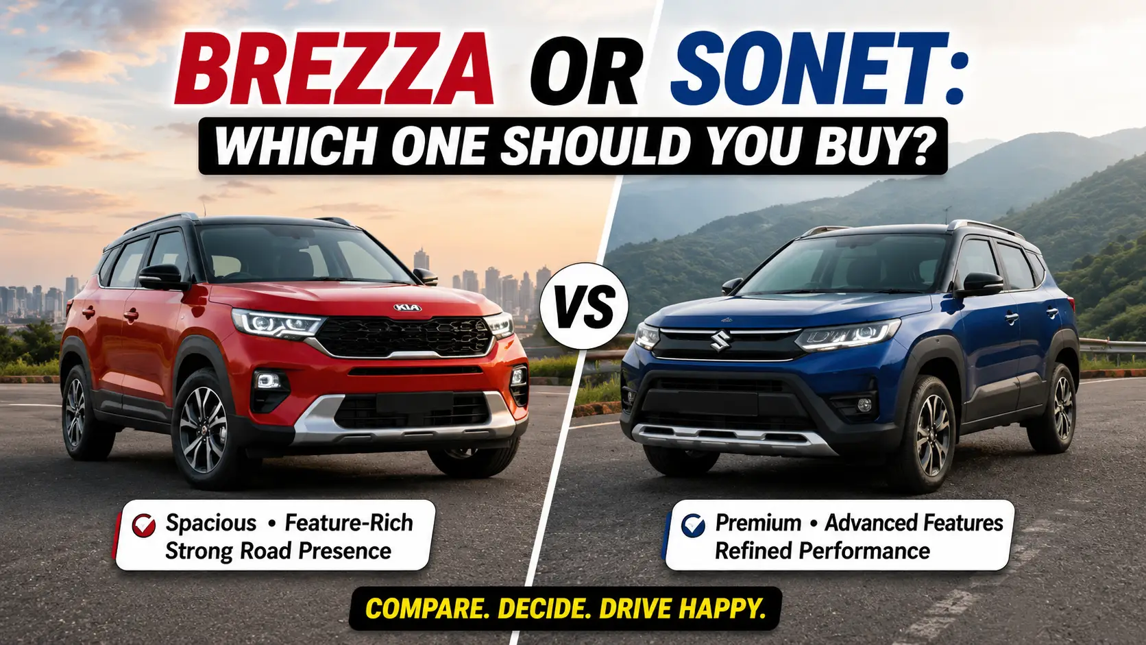 Maruti Brezza Facelift vs Kia Sonet: Which Compact SUV Should You Buy in 2026? Full Comparison