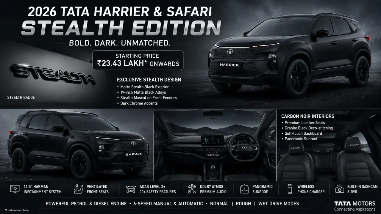 2026 Tata Harrier & Safari Stealth Edition – Matte Black Luxury SUVs with Premium Features